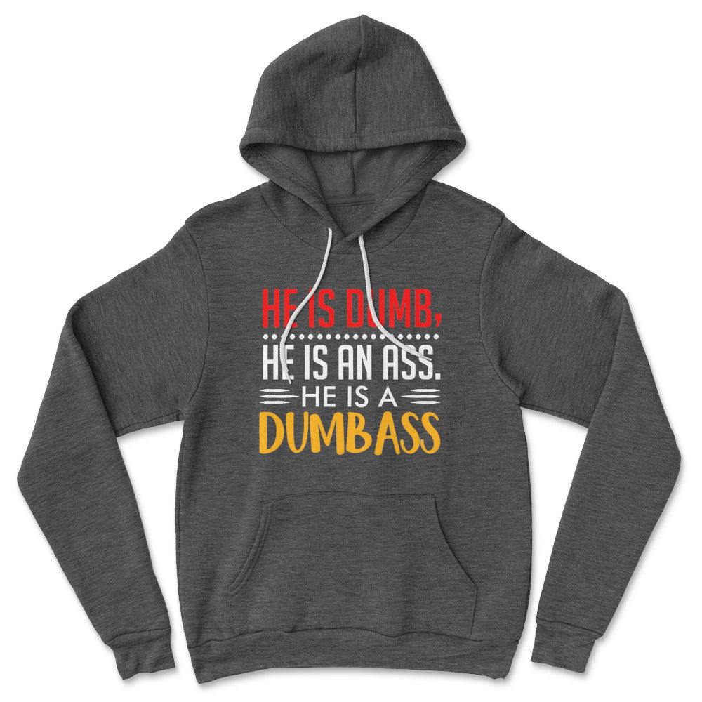 He Is A Dumbass Hoodie in Dark Grey Heather color