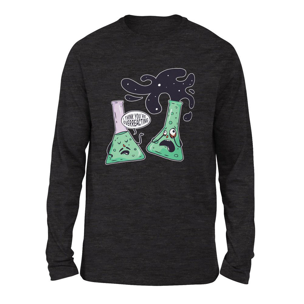 I Think You're Overreacting Men/Unisex Drop Shoulder Sweatshirt in Dark Grey Heather color