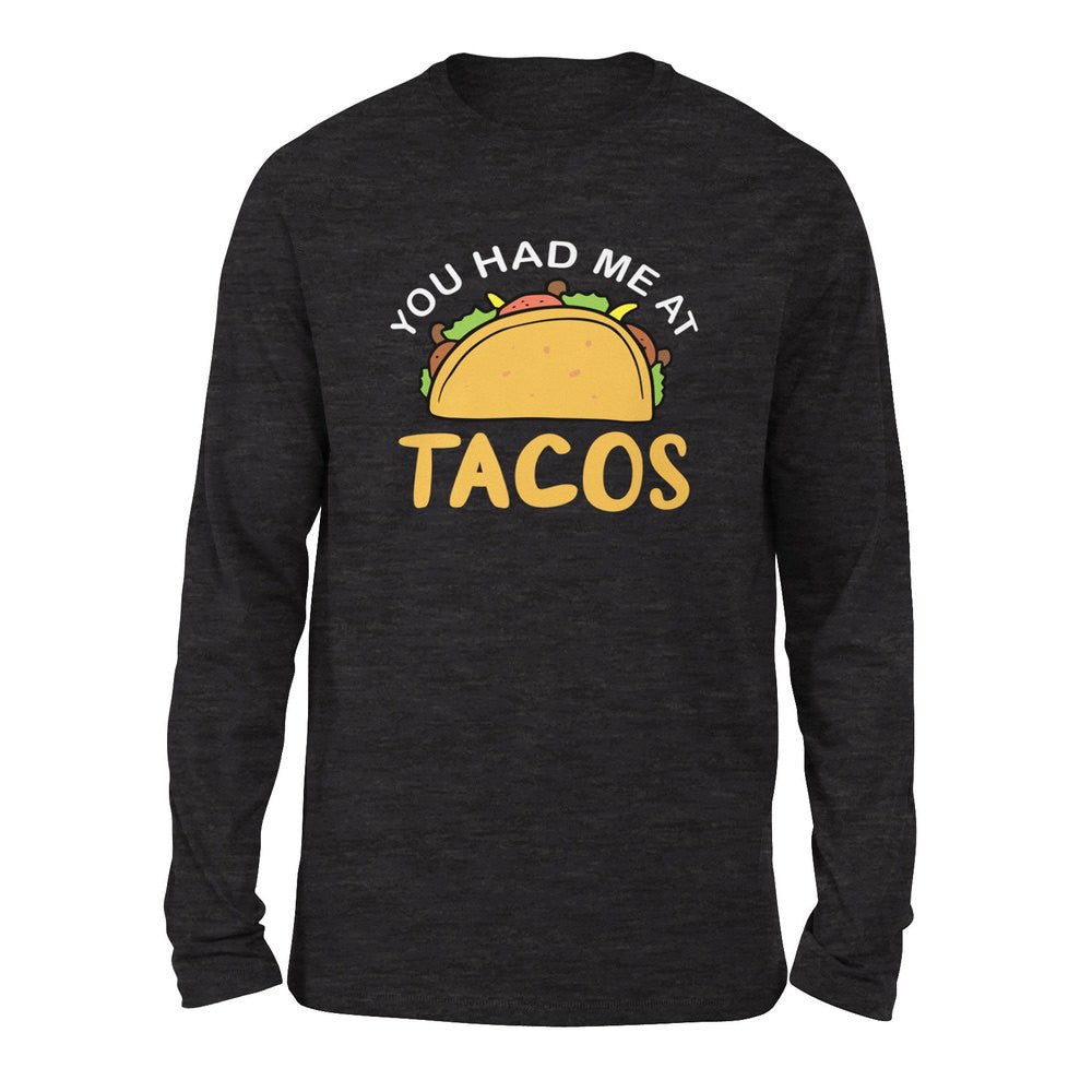 You Had Me At Tacos Men/Unisex Drop Shoulder Sweatshirt in Dark Grey Heather color