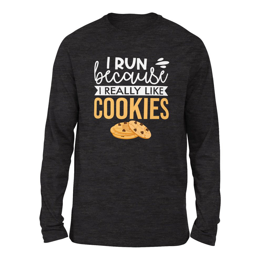I Run Because I Really Like Cookies Men/Unisex Drop Shoulder Sweatshirt in Dark Grey Heather color