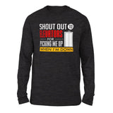 Shout Out To Elevators For Picking Me Up When I'm Down Men/Unisex Drop Shoulder Sweatshirt in Dark Grey Heather color