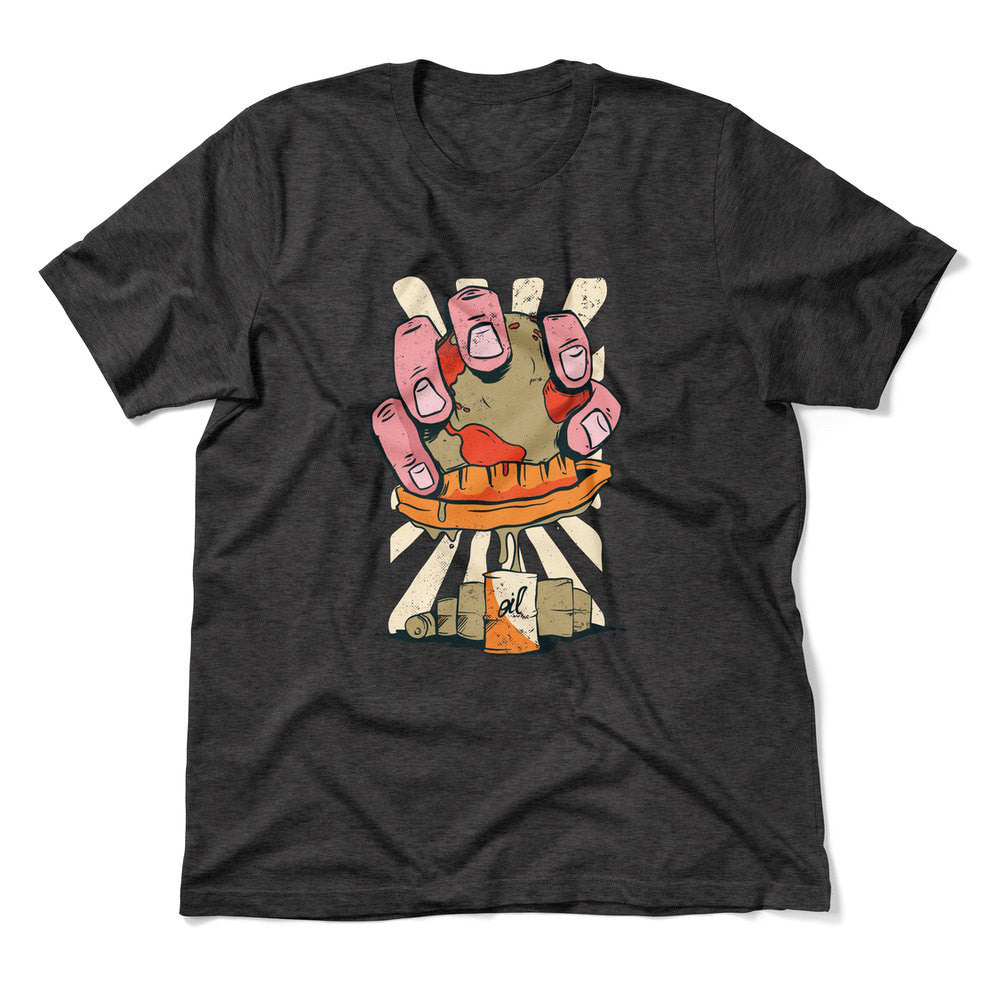 Planet Oil Squeezer Men/Unisex T-Shirt in Dark Grey Heather color