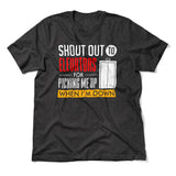 Shout Out To Elevators For Picking Me Up When I'm Down Men/Unisex T-Shirt in Dark Grey Heather color