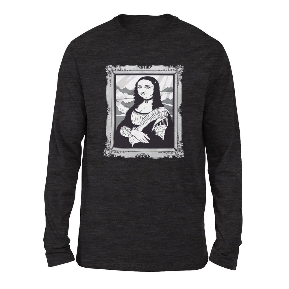 Gothic Monalisa Men/Unisex Drop Shoulder Sweatshirt in Dark Grey Heather color