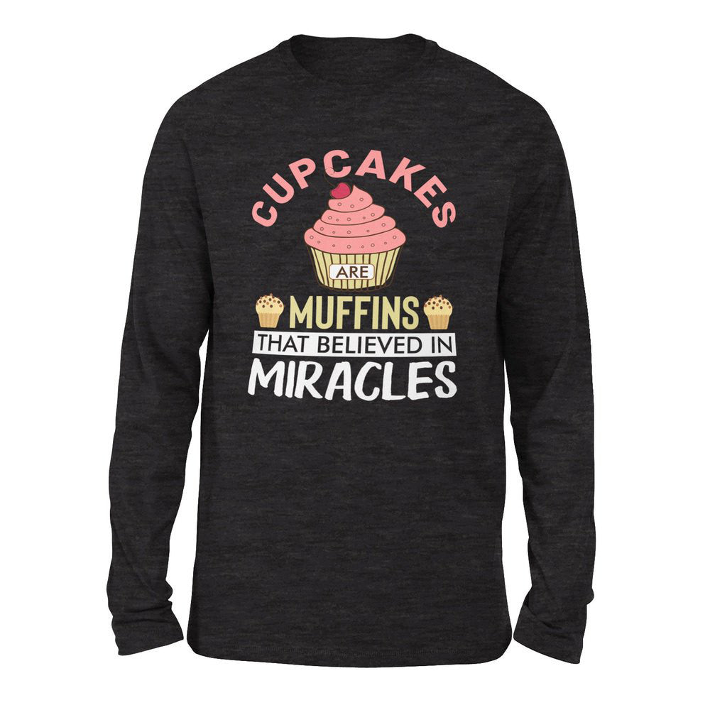 Cupcakes Are Muffins That Believed In Miracles Men/Unisex Drop Shoulder Sweatshirt in Dark Grey Heather color