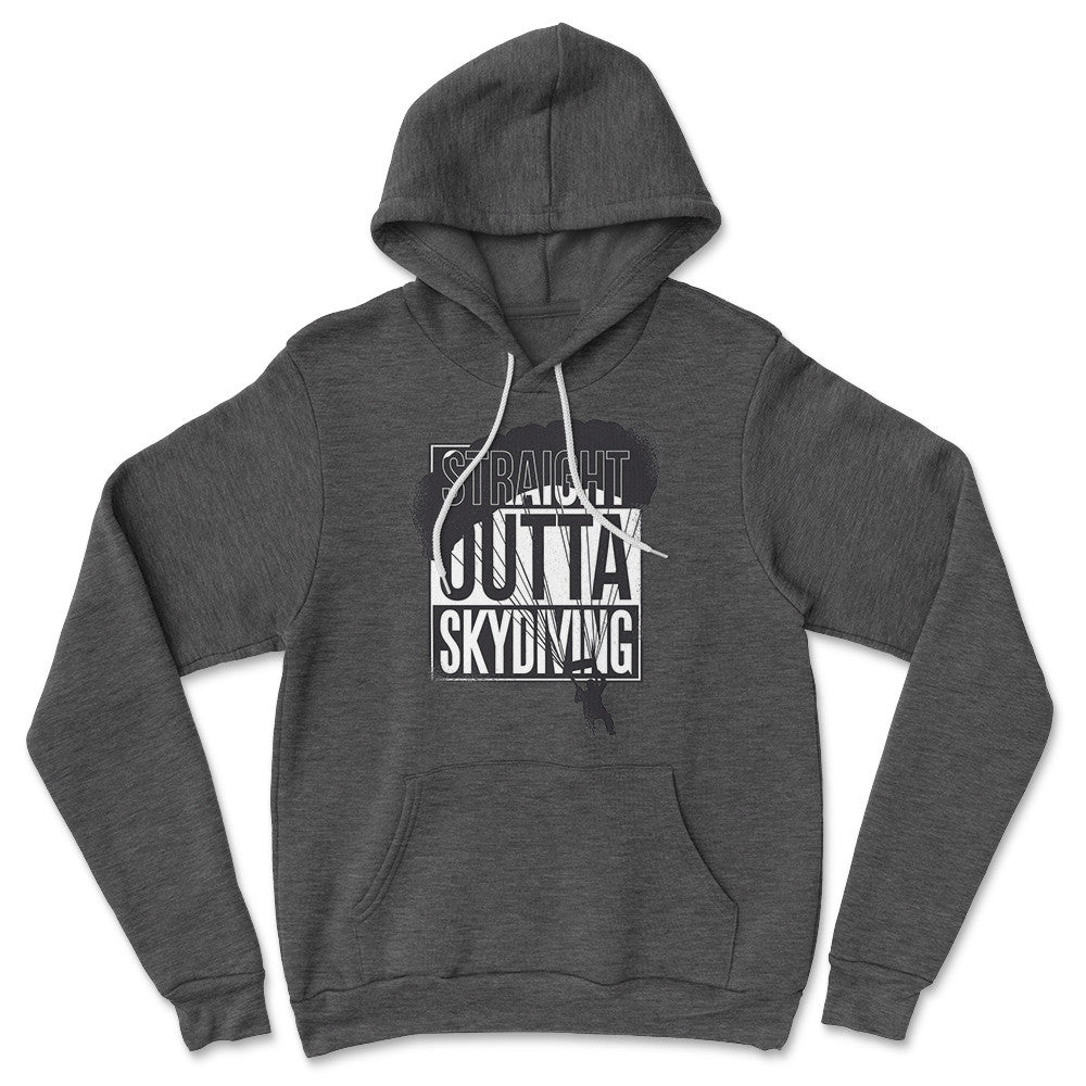 Straight Outta Skydiving Hoodie in Dark Grey Heather color
