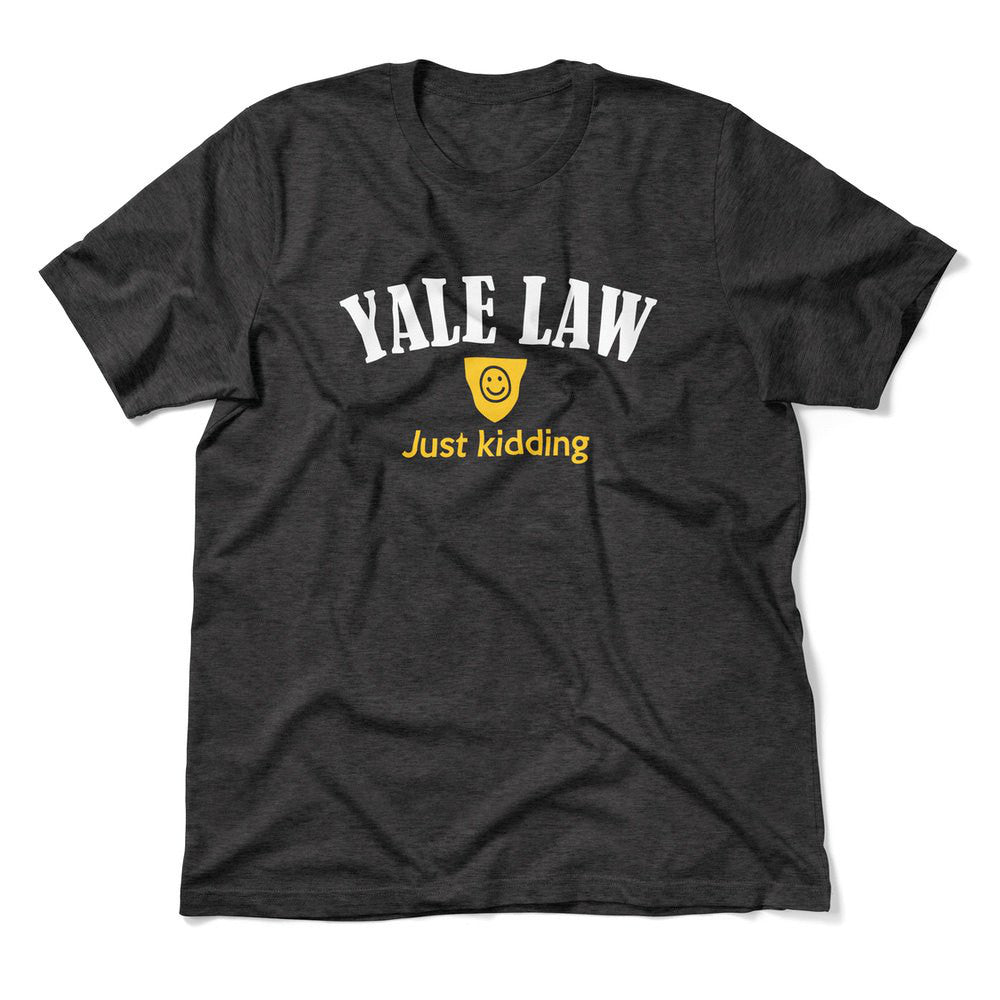 Yale Law, Just Kidding Men/Unisex T-Shirt in Dark Grey Heather color