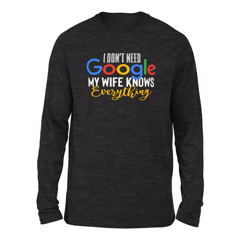 I Don't Need Google, My Wife Knows Everything Men/Unisex Drop Shoulder Sweatshirt in Dark Grey Heather color