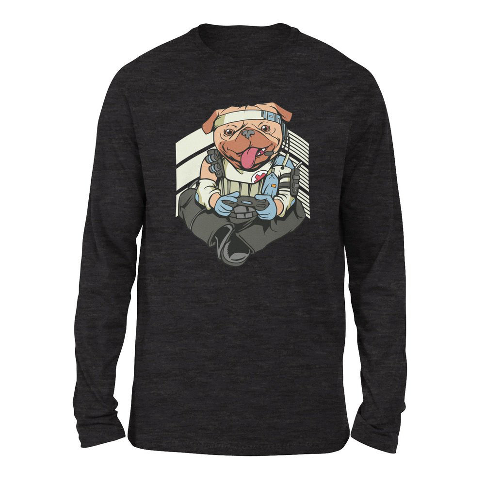 Lifeline Pug Apex Gamer Men/Unisex Drop Shoulder Sweatshirt in Dark Grey Heather color