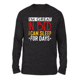 I'm Great In Bed, I Can Sleep For Days Men/Unisex Drop Shoulder Sweatshirt in Dark Grey Heather color