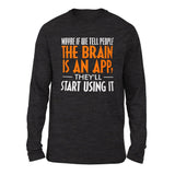 Maybe If We Tell People The Brain Is An App, They'll Start Using It Men/Unisex Drop Shoulder Sweatshirt in Dark Grey Heather color