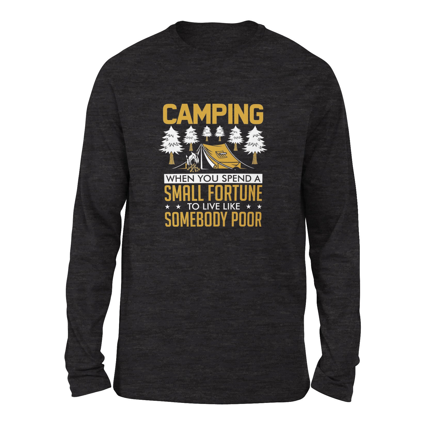 Camping - Spend A Fortune And Live Like A Poor Men/Unisex Drop Shoulder Sweatshirt in Dark Grey Heather color