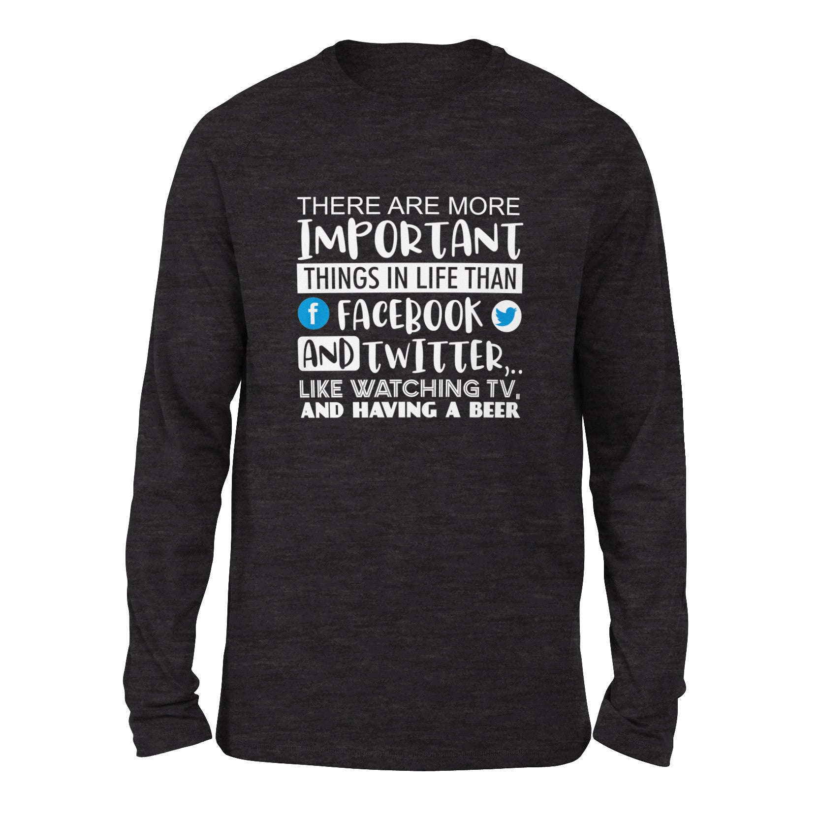 More Important Things In Life Than Fb And Twitter Men/Unisex Drop Shoulder Sweatshirt in Dark Grey Heather color