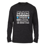 More Important Things In Life Than Fb And Twitter Men/Unisex Drop Shoulder Sweatshirt in Dark Grey Heather color