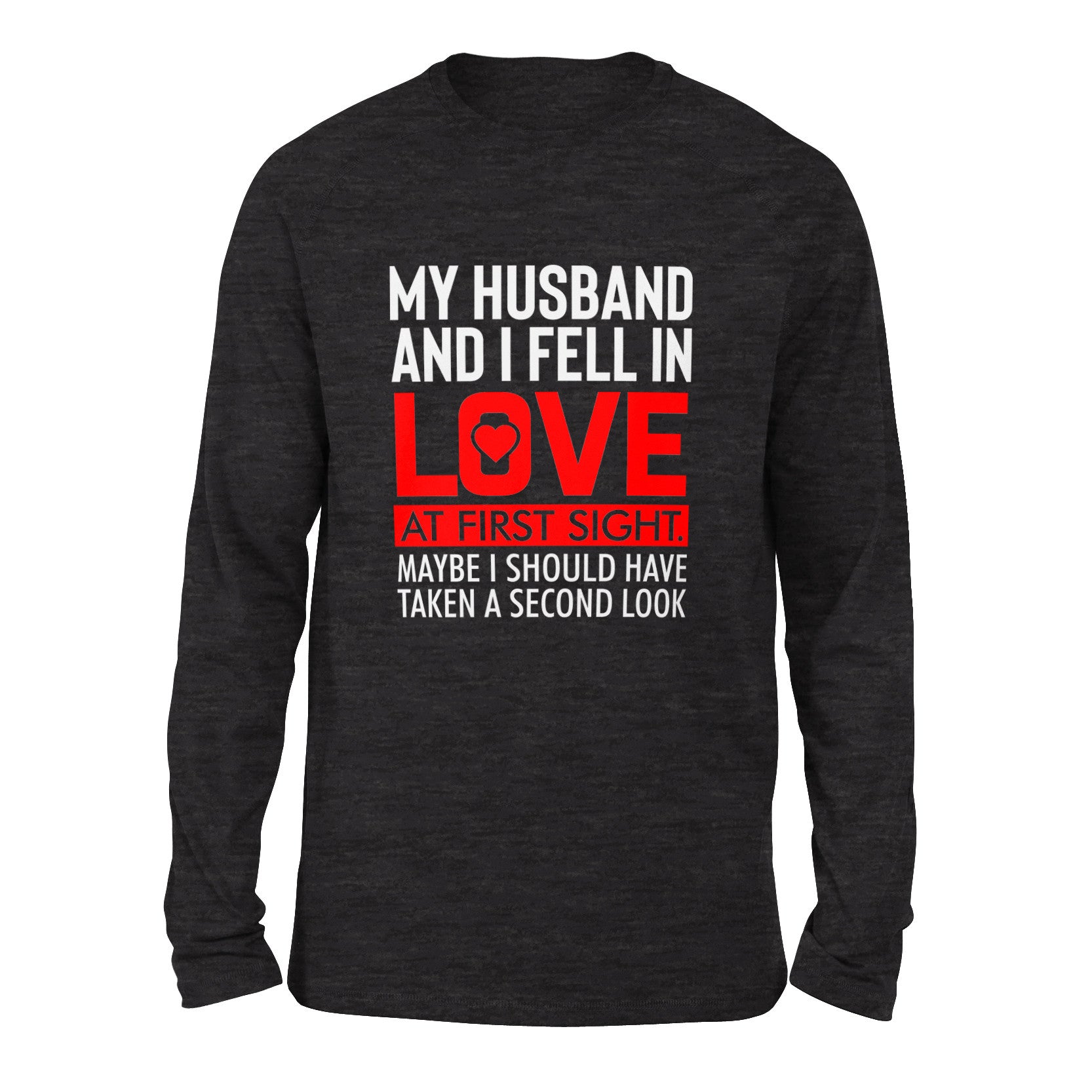 My Husband And I Fell In Love At First Sight Men/Unisex Drop Shoulder Sweatshirt in Dark Grey Heather color
