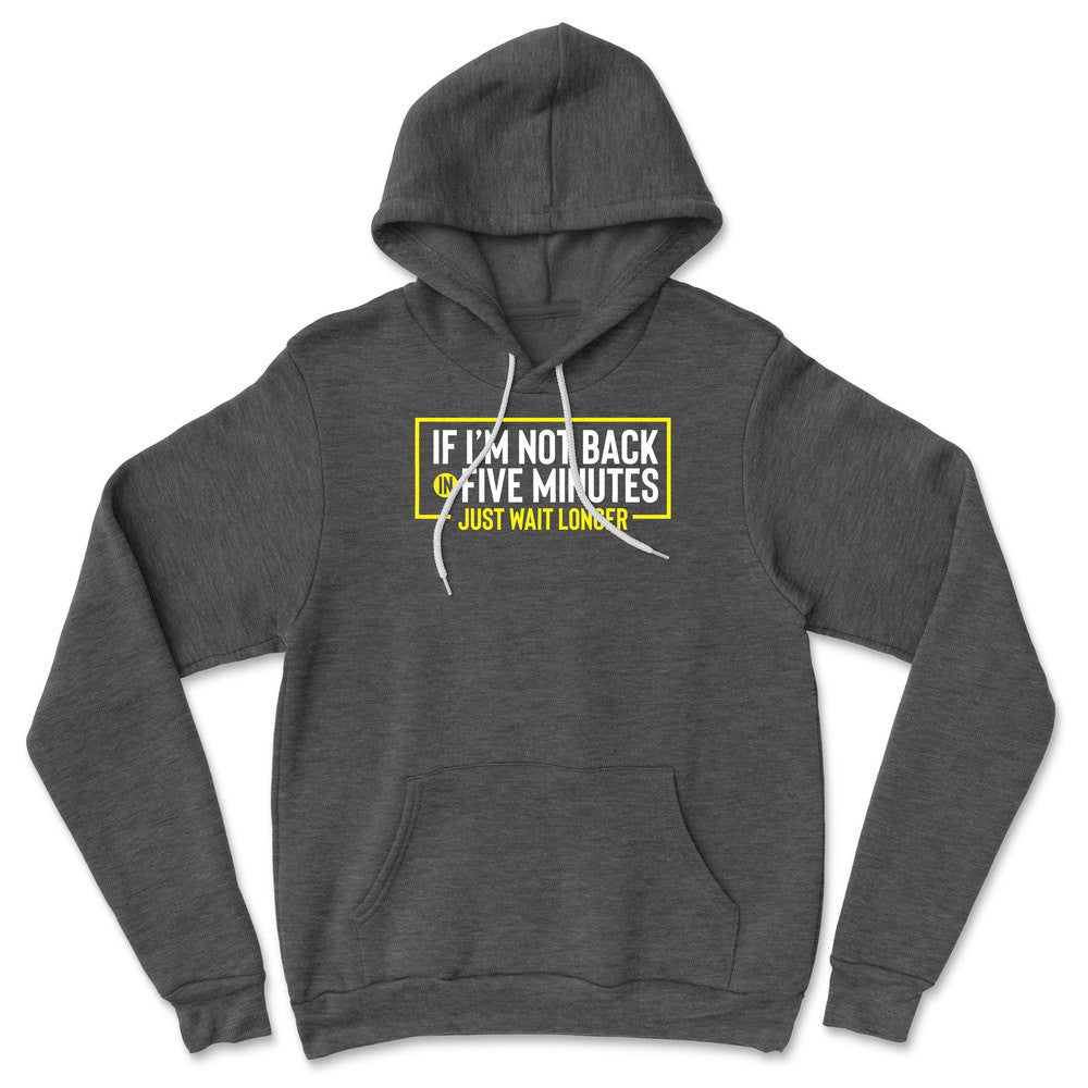 If I'm Not Back In 5 Minutes, Just Wait Longer Hoodie in Dark Grey Heather color