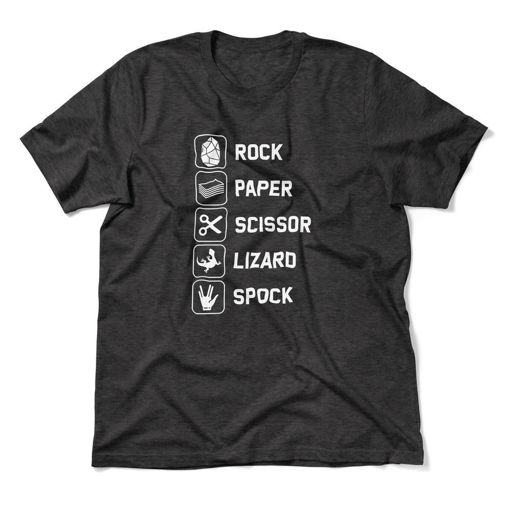 Rock Paper Scissor Lizard Spock Men/Unisex T-Shirt in Dark Grey Heather color