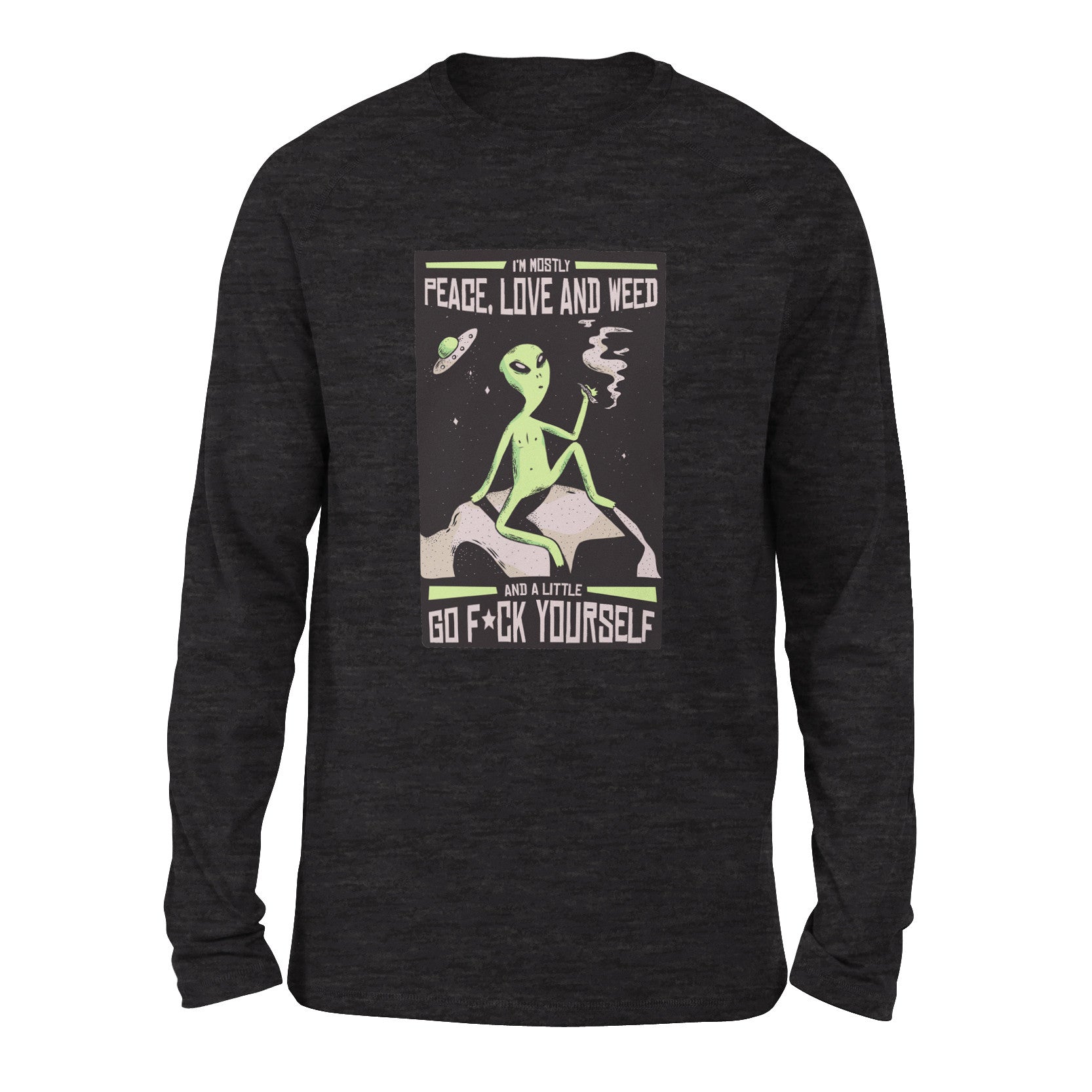 I Mostly Want Peace, Love And Weed Men/Unisex Drop Shoulder Sweatshirt in Dark Grey Heather color