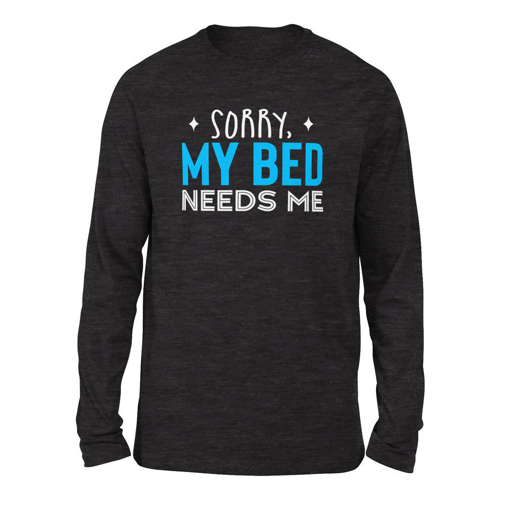 Sorry, My Bed Needs Me Men/Unisex Drop Shoulder Sweatshirt in Dark Grey Heather color