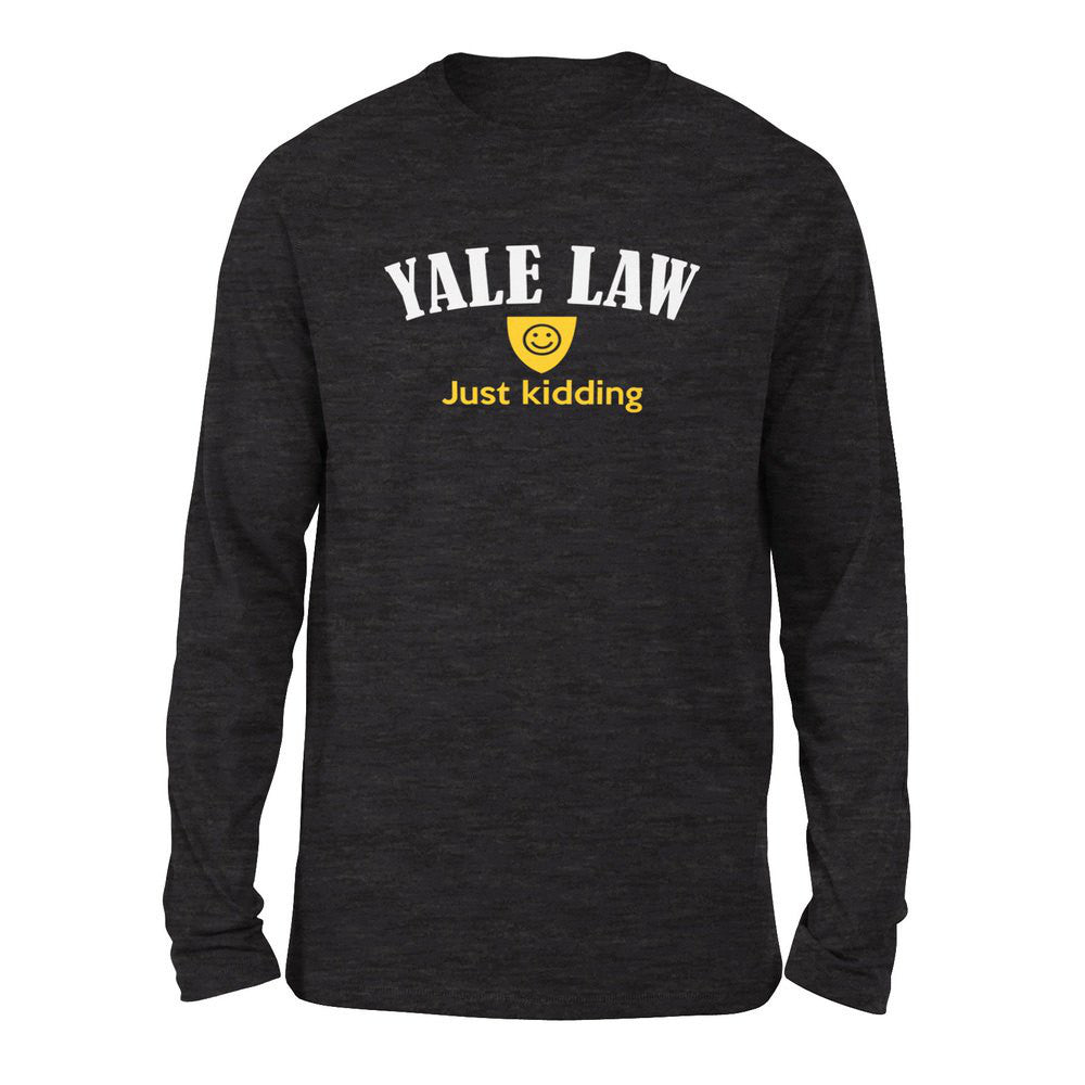 Yale Law, Just Kidding Men/Unisex Drop Shoulder Sweatshirt in Dark Grey Heather color