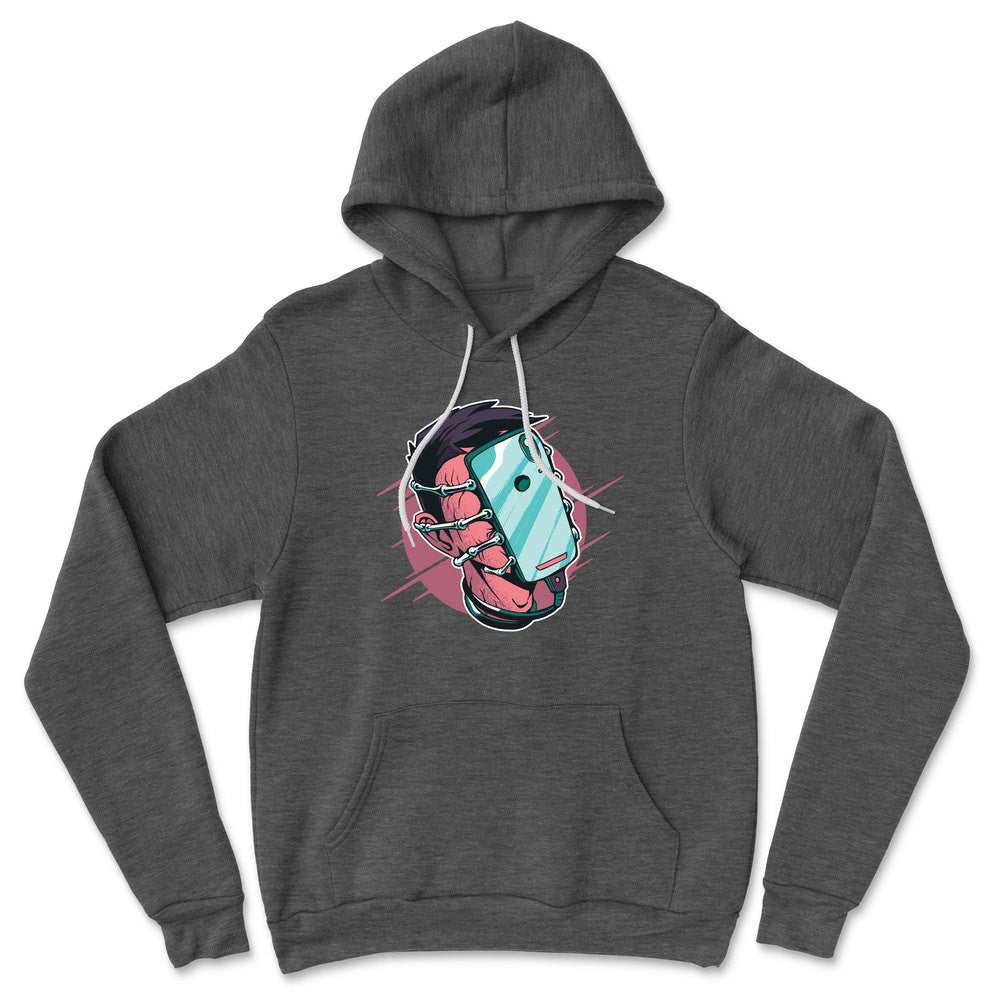 Phone Face Hugger Hoodie in Dark Grey Heather color