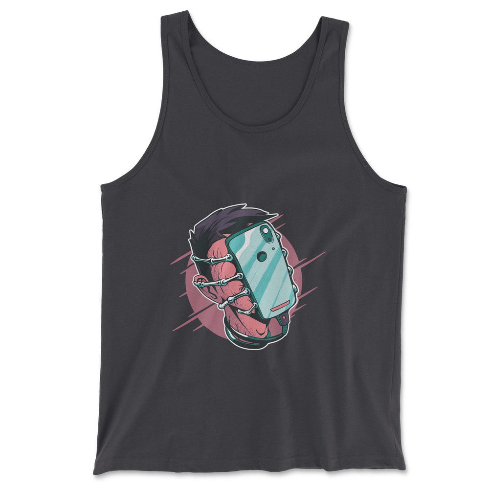 Phone Face Hugger Men/Unisex Tank in Dark Grey color