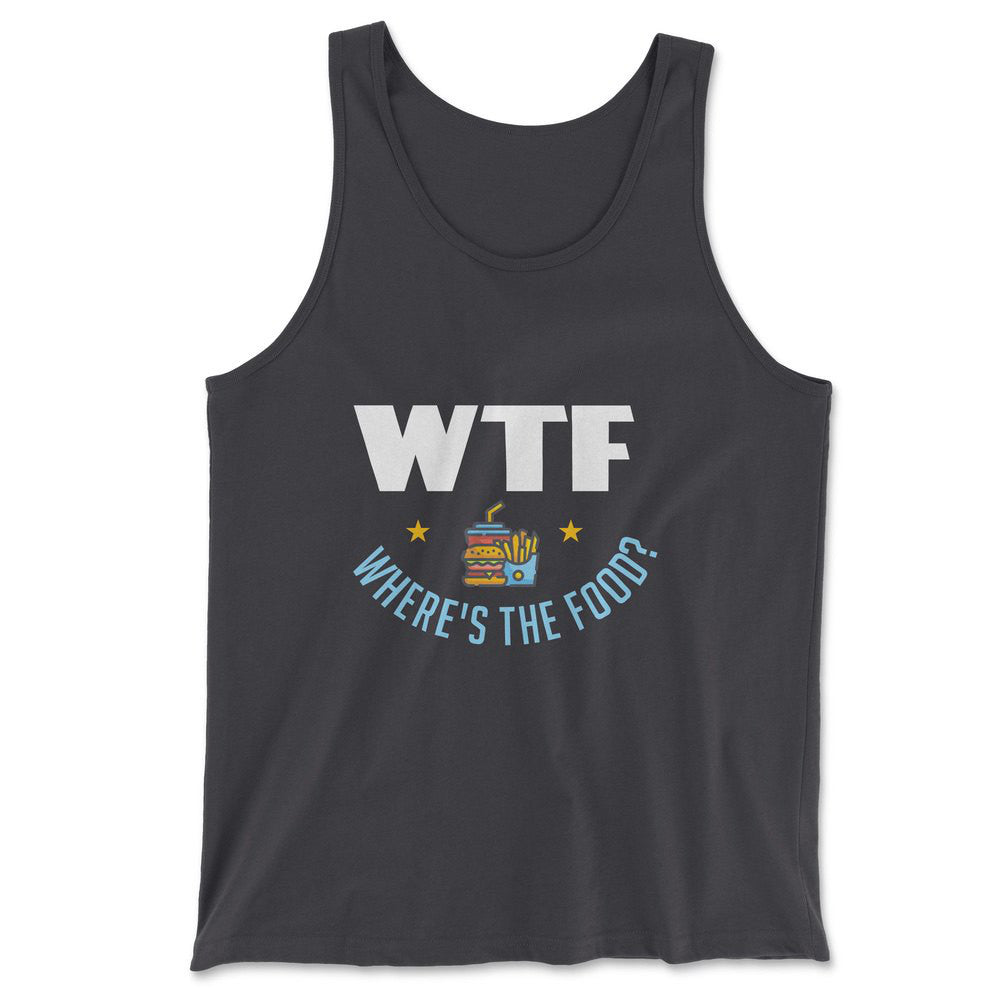 WTF - Where's The Food Men/Unisex Tank in Dark Grey color