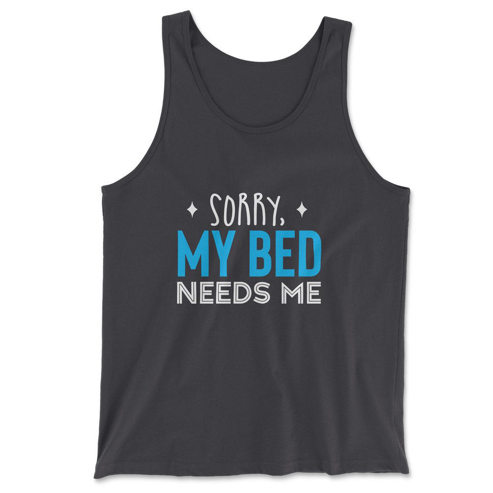 Sorry, My Bed Needs Me Men/Unisex Tank in Dark Grey color