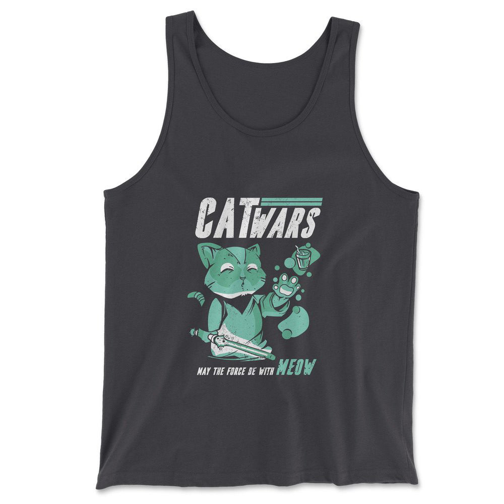 Cat Wars - May The Force Be With Meow Men/Unisex Tank in Dark Grey color