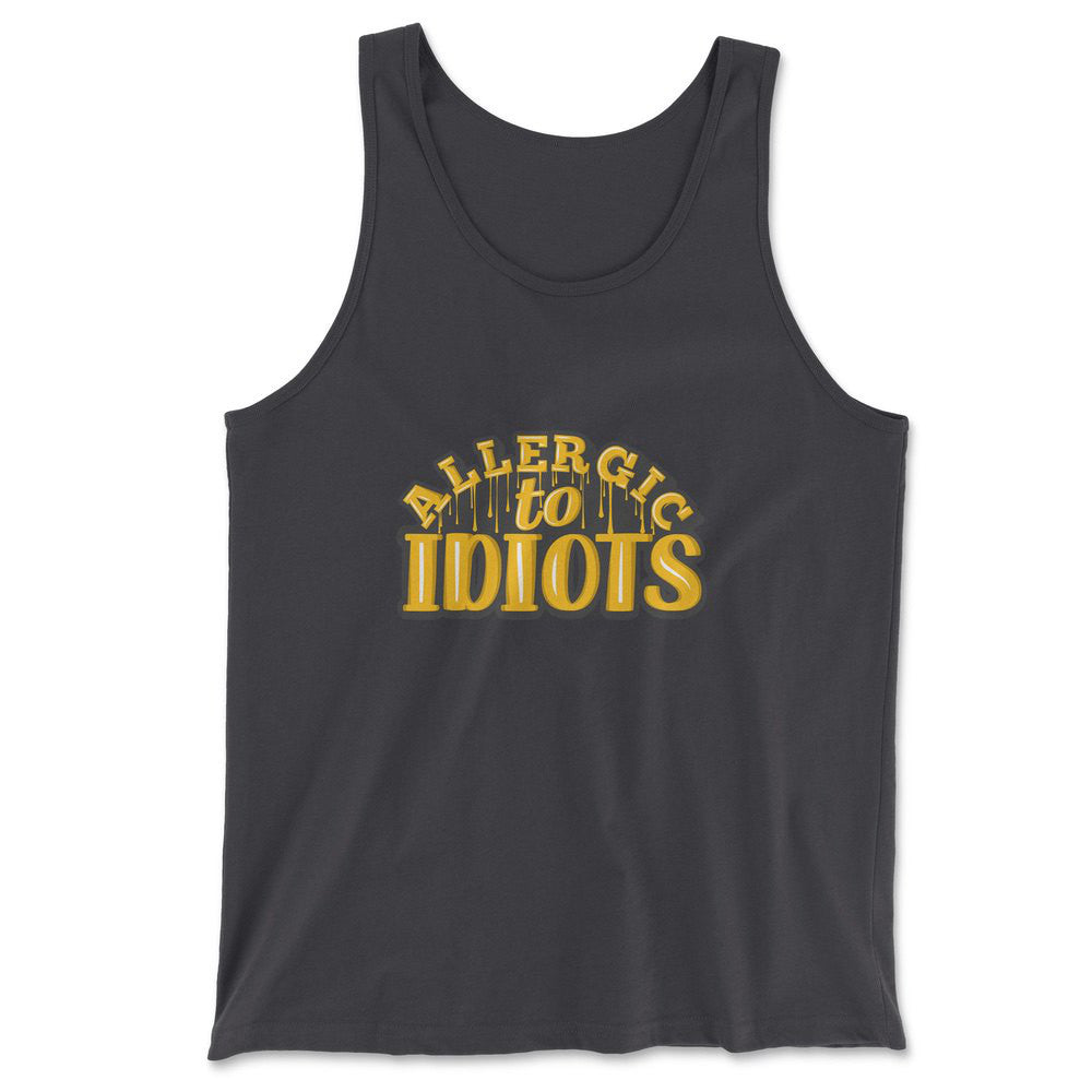 Allergic To Idiots Men/Unisex Tank in Dark Grey color