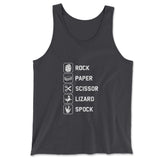 Rock Paper Scissor Lizard Spock Men/Unisex Tank in Dark Grey color