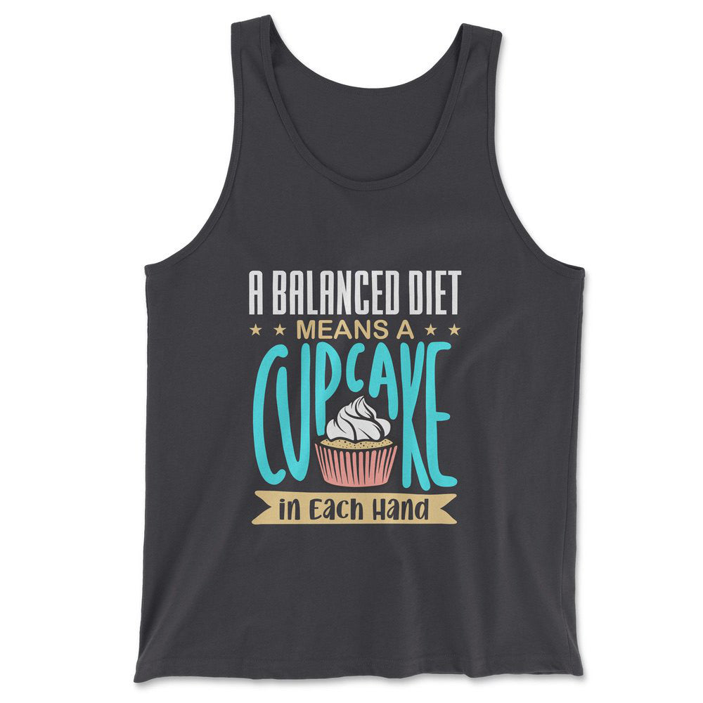 A Balanced Diet Means, A Cake In Each Hand Men/Unisex Tank in Dark Grey color