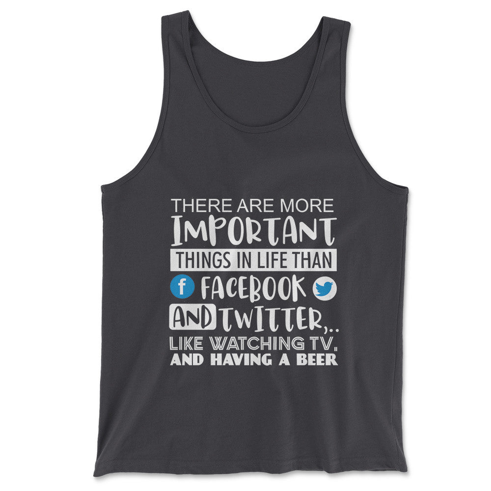 More Important Things In Life Than Fb And Twitter Men/Unisex Tank in Dark Grey color