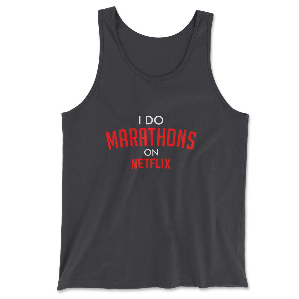 I Do Marathons On Netflix Men/Unisex Tank in Dark Grey color