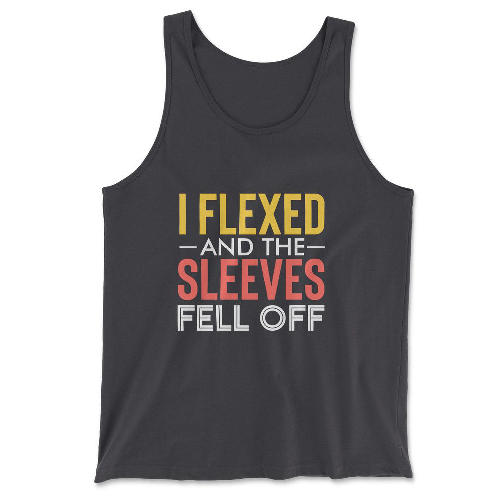 I Flexed And The Sleeves Fell Off Men/Unisex Tank in Dark Grey color