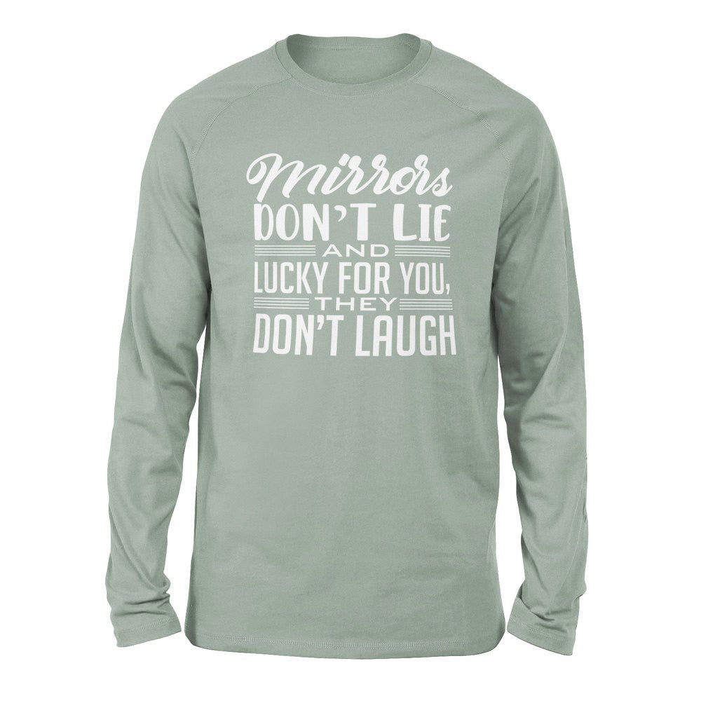 Mirrors Dont Lie And Lucky For You, They Don't Laugh Men/Unisex Drop Shoulder Sweatshirt in Dusty Blue color