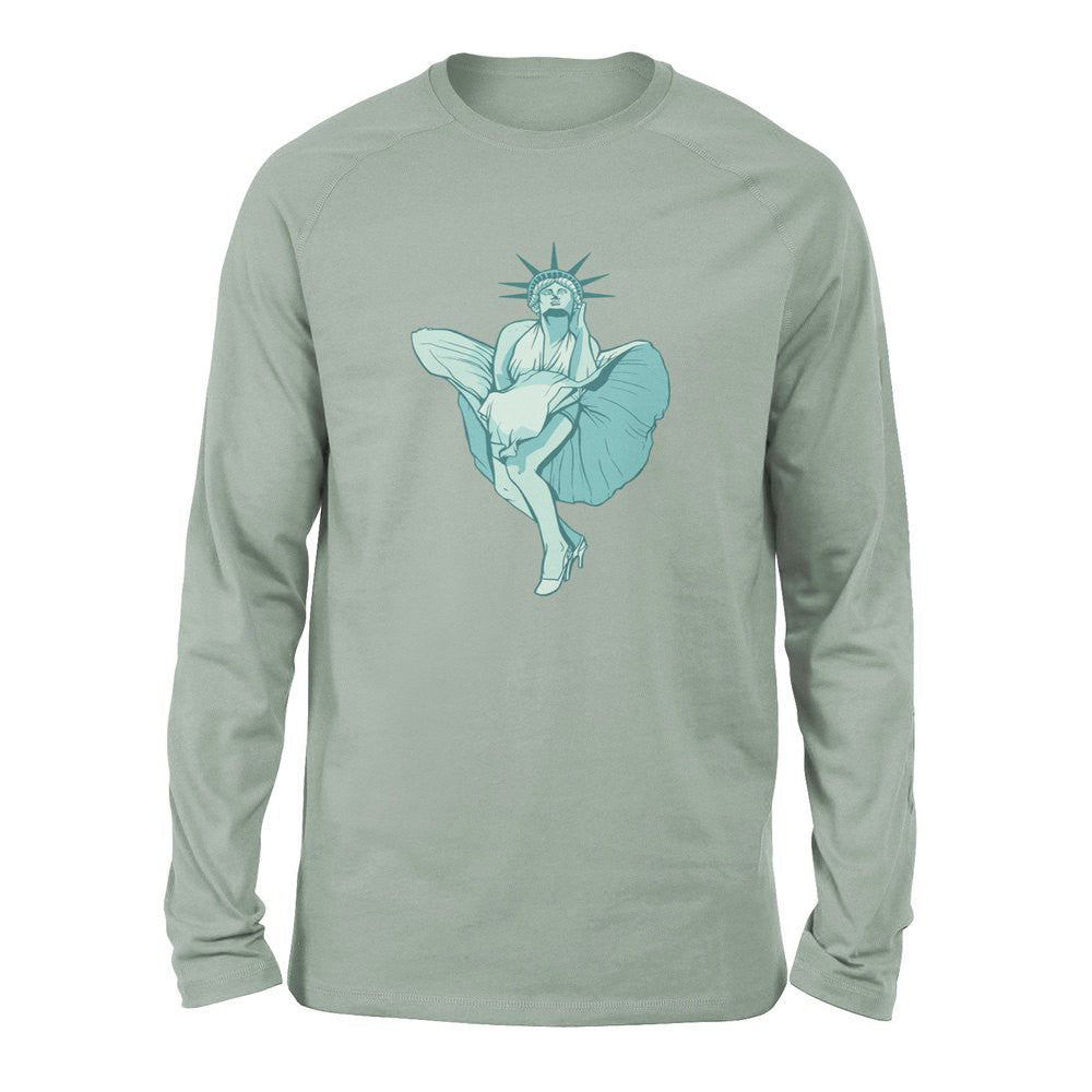 Statue Of Liberty Marilyn Monroe Men/Unisex Drop Shoulder Sweatshirt in Dusty Blue color
