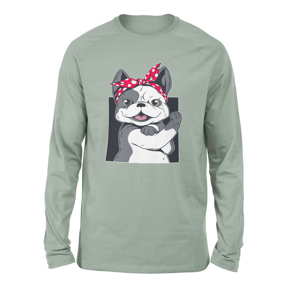 French Bulldog Men/Unisex Drop Shoulder Sweatshirt in Dusty Blue color