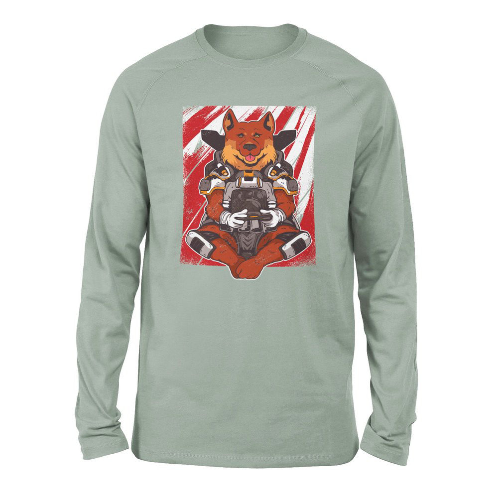 German Shepard Gamer Dog Men/Unisex Drop Shoulder Sweatshirt in Dusty Blue color