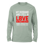 My Husband And I Fell In Love At First Sight Men/Unisex Drop Shoulder Sweatshirt in Dusty Blue color
