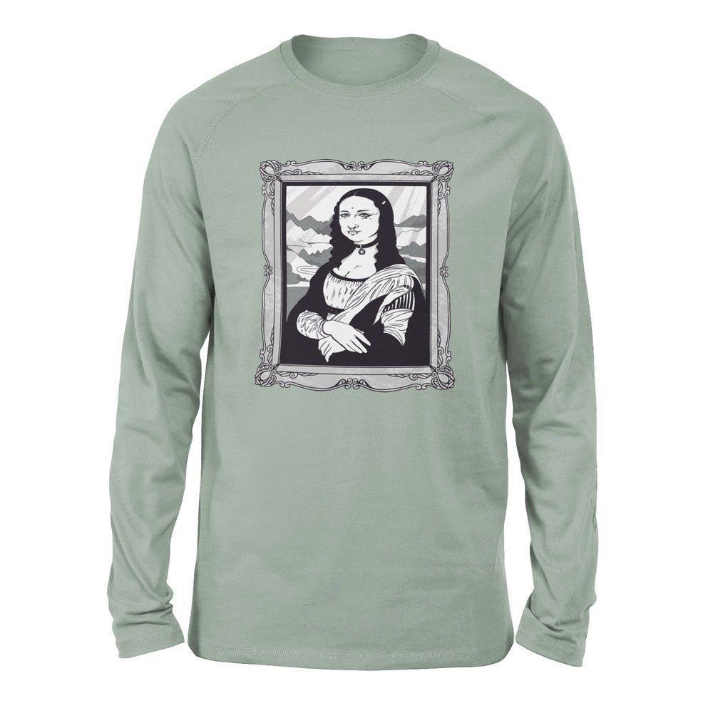 Gothic Monalisa Men/Unisex Drop Shoulder Sweatshirt in Dusty Blue color