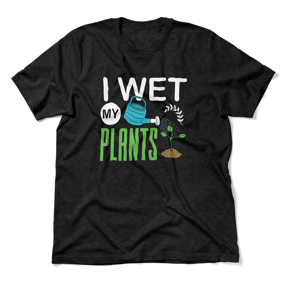 I Wet My Plants Men/Unisex T-Shirt in Heather Black color