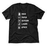 Rock Paper Scissor Lizard Spock Men/Unisex T-Shirt in Heather Black color