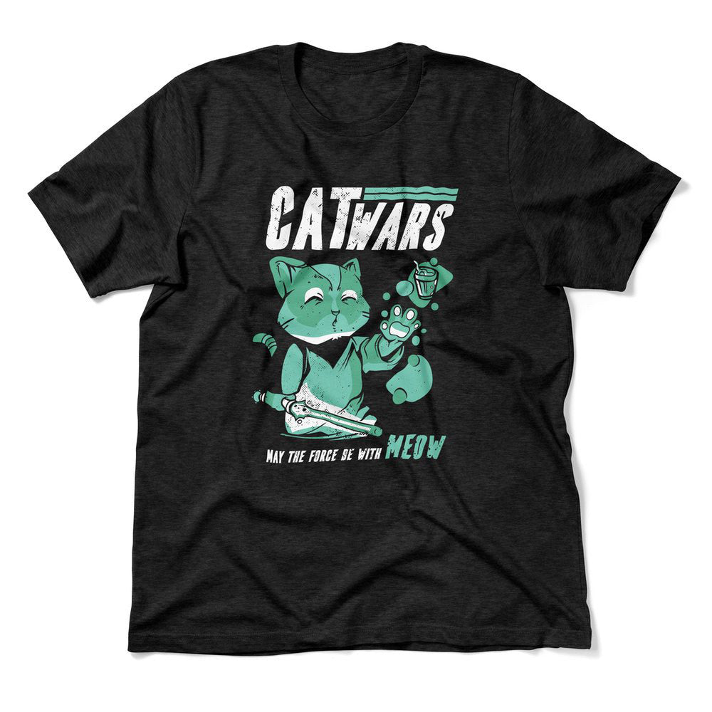 Cat Wars - May The Force Be With Meow Men/Unisex T-Shirt in Heather Black color
