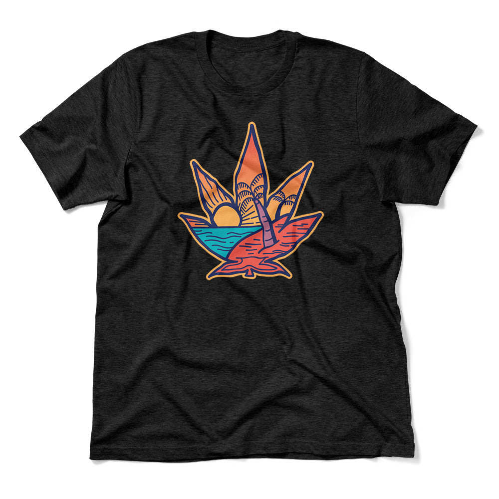 Cannabis Leaf Beach Men/Unisex T-Shirt in Heather Black color
