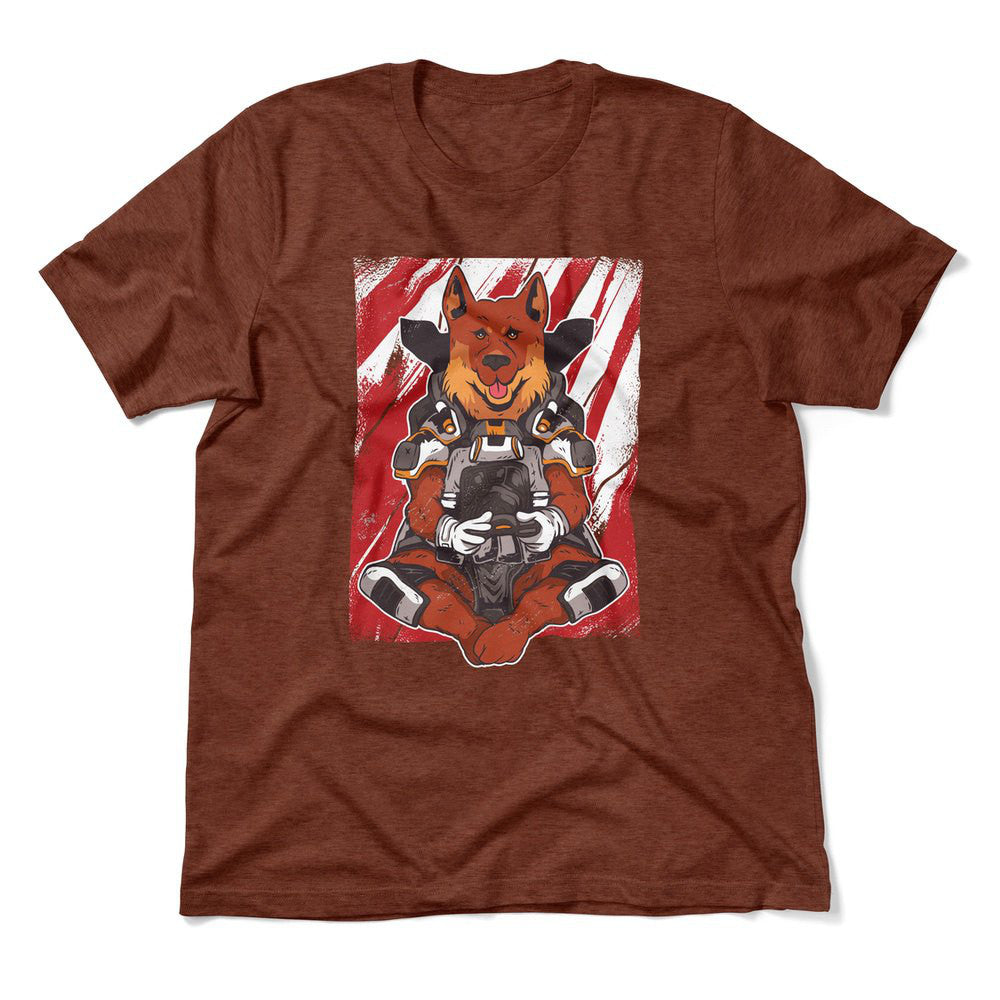 German Shepard Gamer Dog Men/Unisex T-Shirt in Heather Clay color