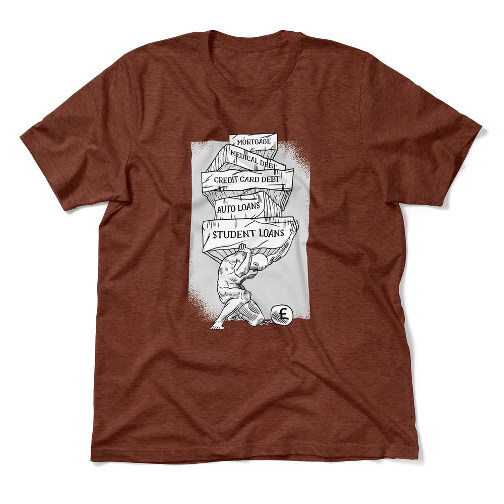 Debt Atlas Men/Unisex T-Shirt in Heather Clay color