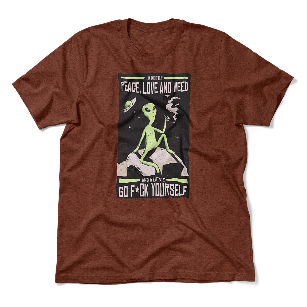 I Mostly Want Peace, Love And Weed Men/Unisex T-Shirt in Heather Clay color