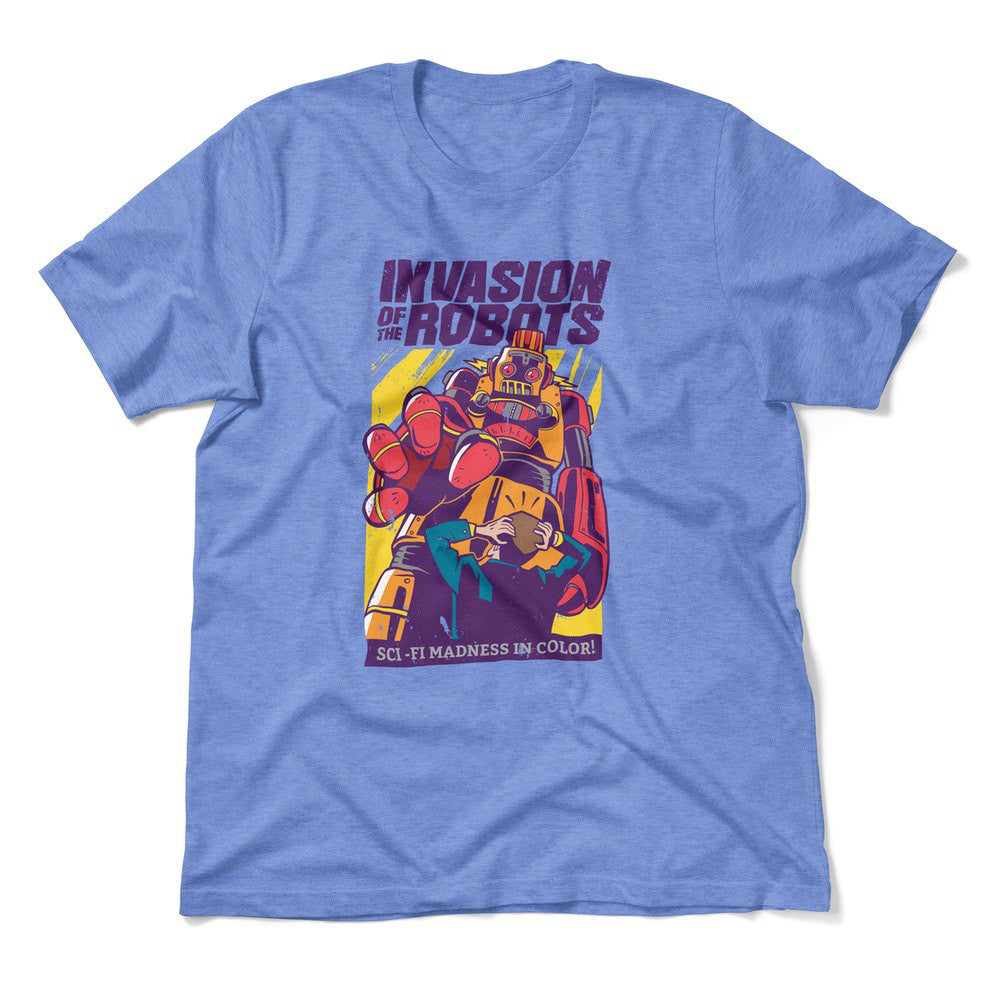 Invasion Of The Robots Men/Unisex T-Shirt in Heather Columbia Blue color