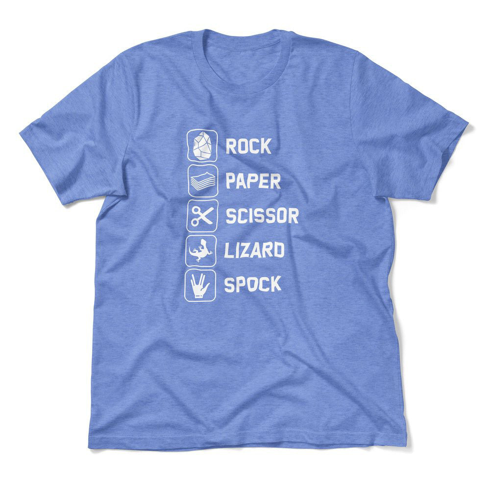 Rock Paper Scissor Lizard Spock Men/Unisex T-Shirt in Heather Columbia Blue color